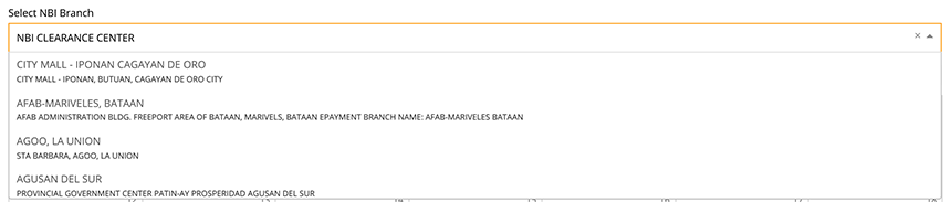 NBI Clearance Branch Selection for scheduling your appointment